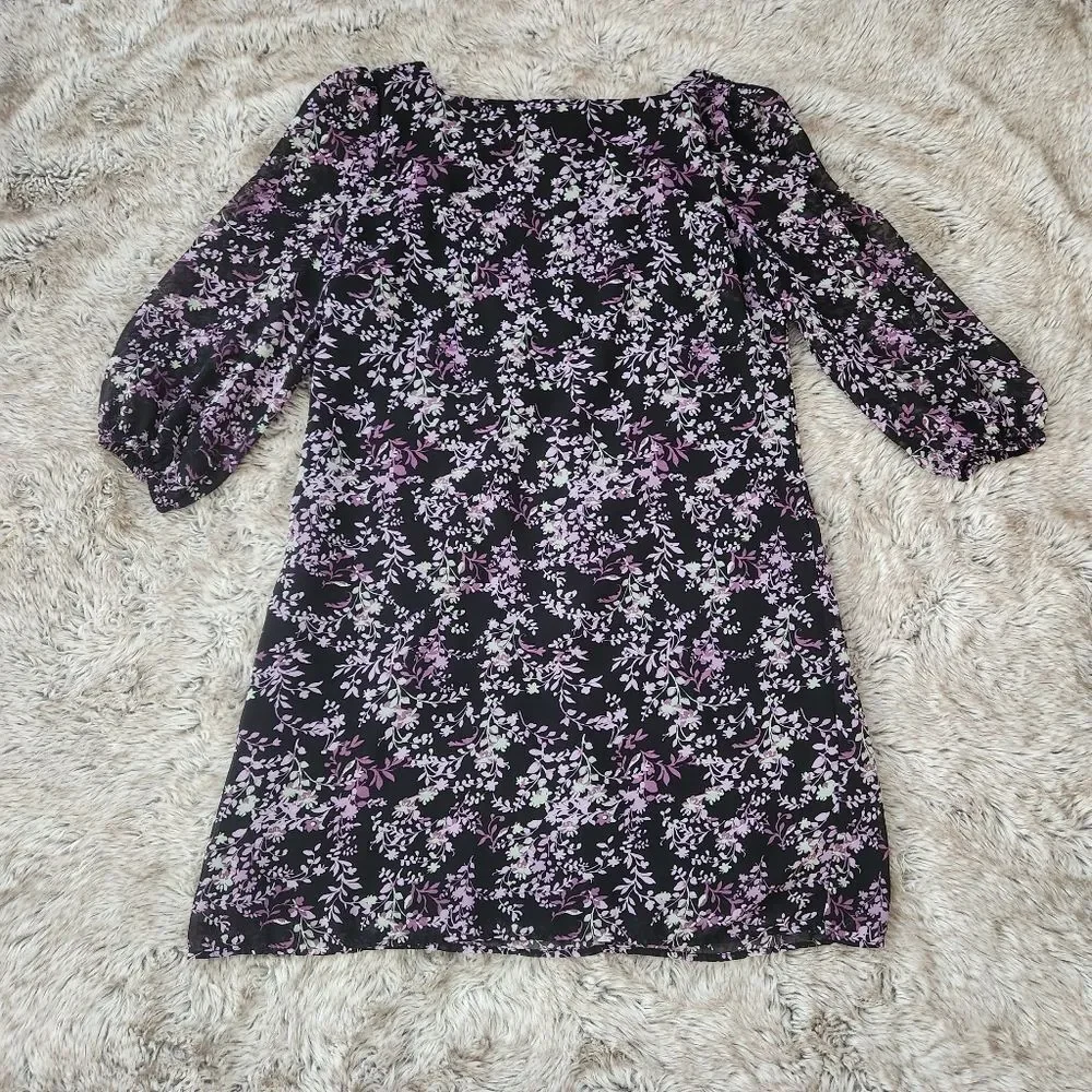 Eva Mendes‎ for New York & Company Long Sleeve Purple Floral Dress Size Medium